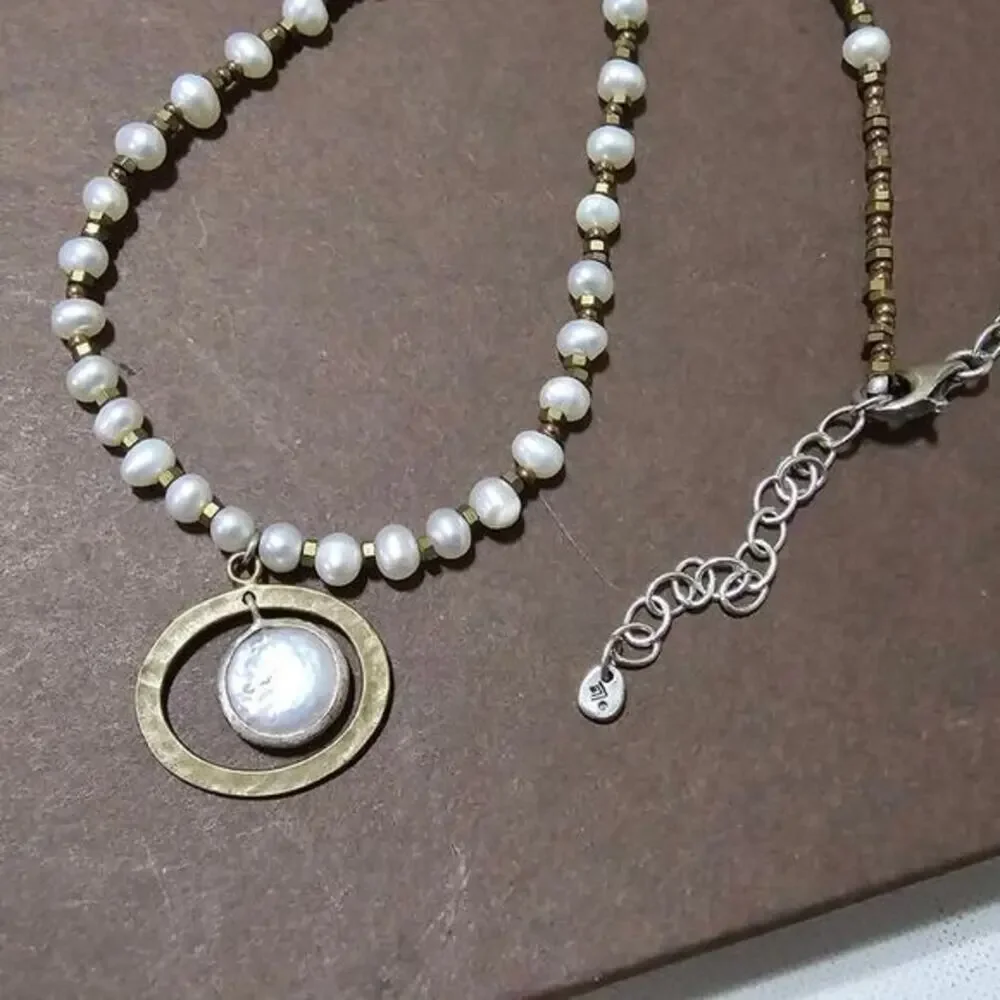 SILPADA N1894‎ Pearl Brass Sterling Silver Go Coastal Necklace 925